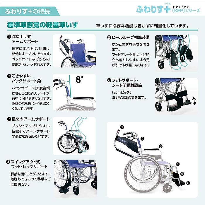 ふわりす 車椅子 車いす 車イス エアー 介助 移動 補助 介護 病院 施設 ふわりす+ KFPシリーズ【介助型】(座幅40cm)　_4