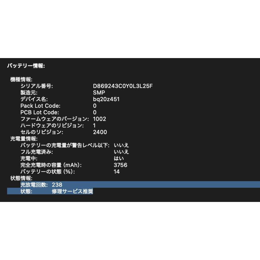 MacBook Pro（13インチ,2019,Thunderbolt 3ポートx 2）256GB/8GB 