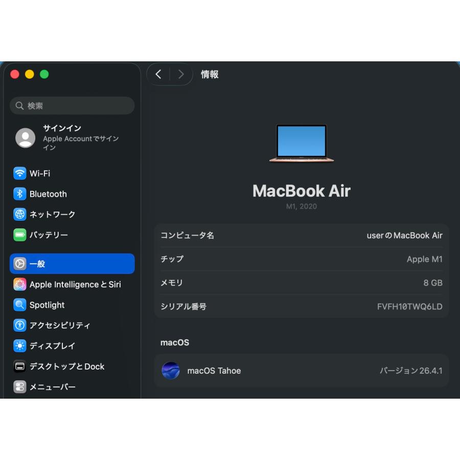 MacBook Air（M1,2020）512GB/8GB〈MGNE3J/A〉(6) : 中古パソコン
