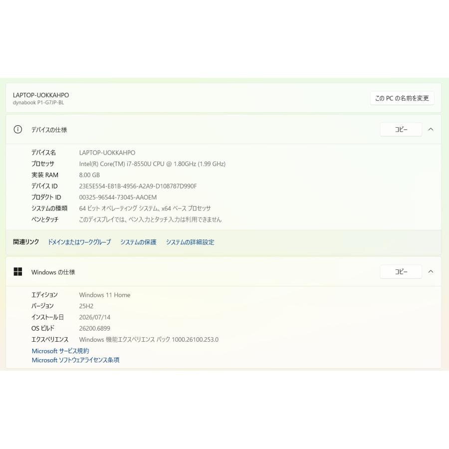 【現状品/中古ノートPC】東芝〈dynabook P1-G7JP-BL〉第8世代Core i7/SSD256GB/メモリ8GB (6) |  | 05