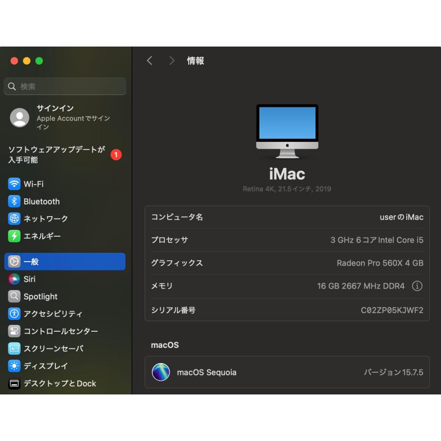 iMac（Retina 4K,21.5インチ,2019）1.03TB/16GB〈MRT42J/A〉(5) |  | 04