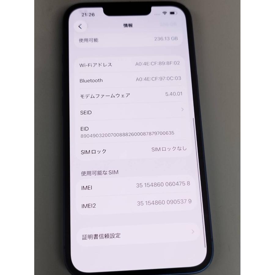 【SIMフリー】iPhone 13/A2631/256GB/ブルー〈MLNM3J/A〉 |  | 02