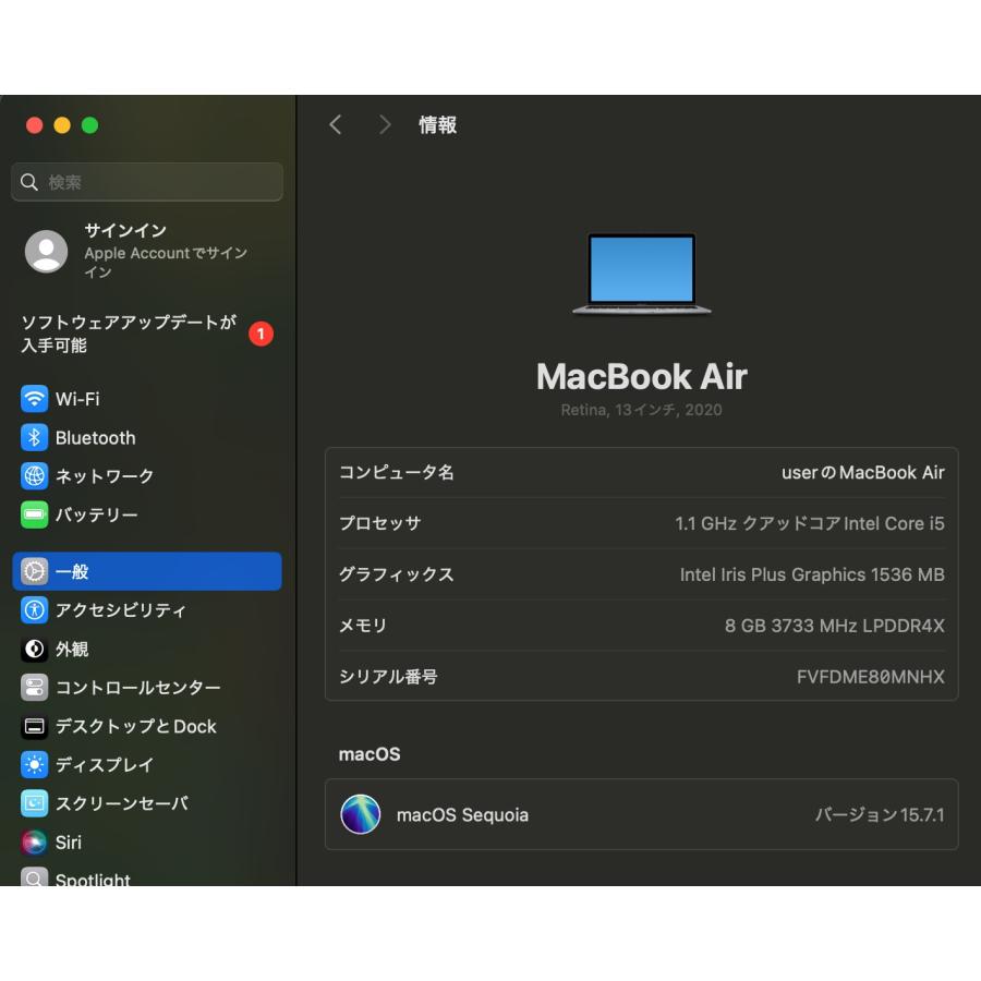 MacBook Air（Retina,13インチ,2020）256GB/8GB〈MWTJ2J/A〉(4) : 中古