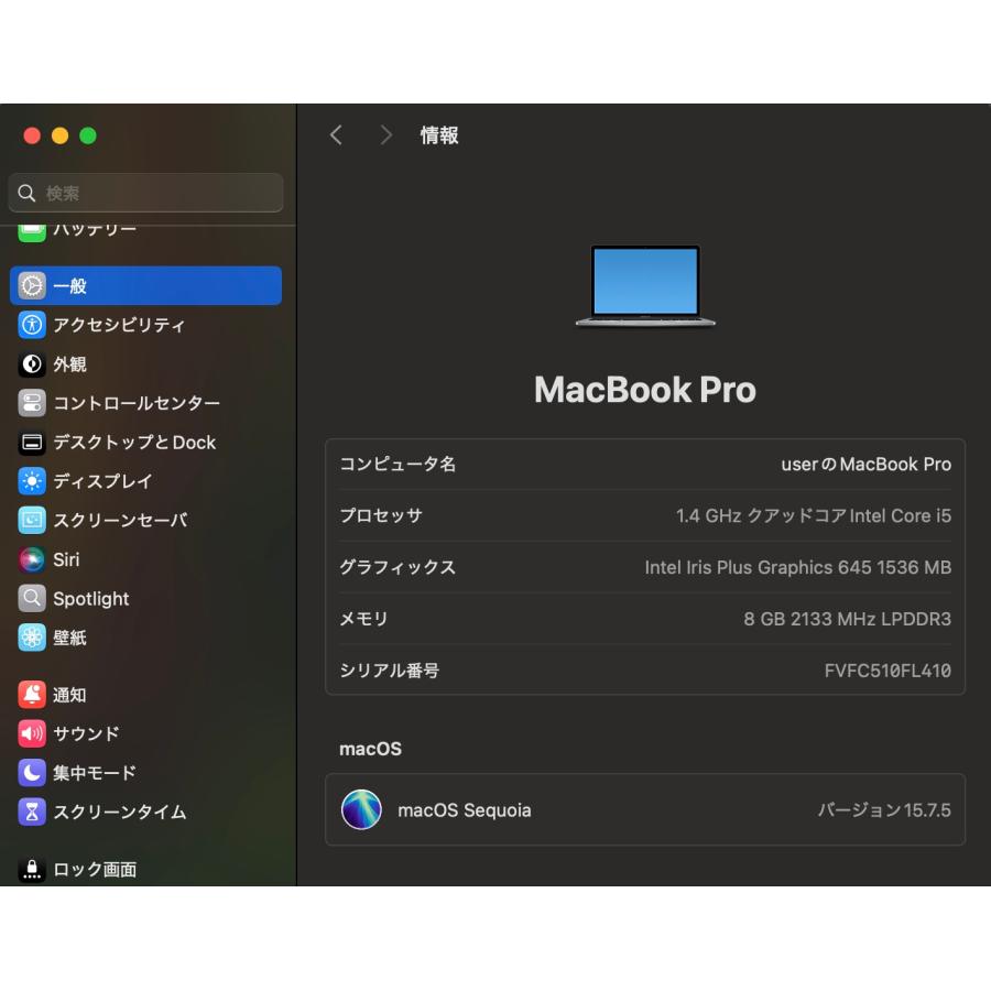 MacBook Pro（13インチ,2019,Thunderbolt 3ポートx 2）256GB/8GB