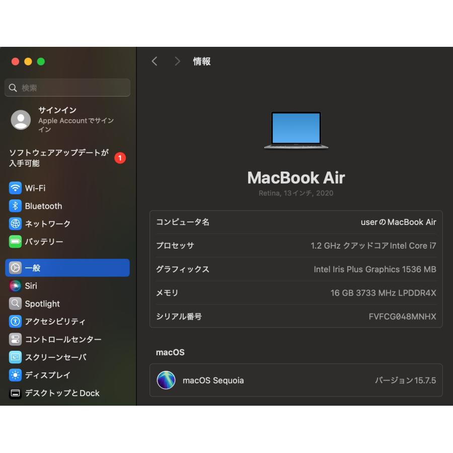 MacBook Air（Retina,13インチ,2020）256GB/16GB〈MWTJ2J/A〉(6)の画像