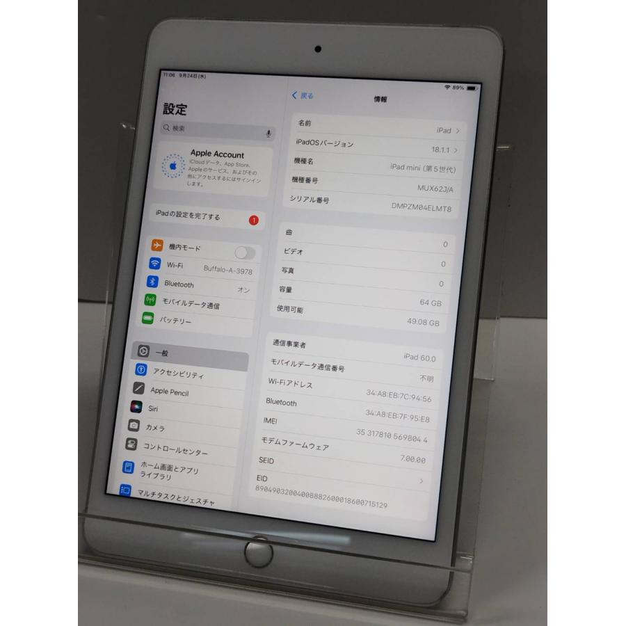 Wi-Fi+Cellular】iPad mini 第5世代/A2124/64GB〈MUX62J/A〉 : 中古