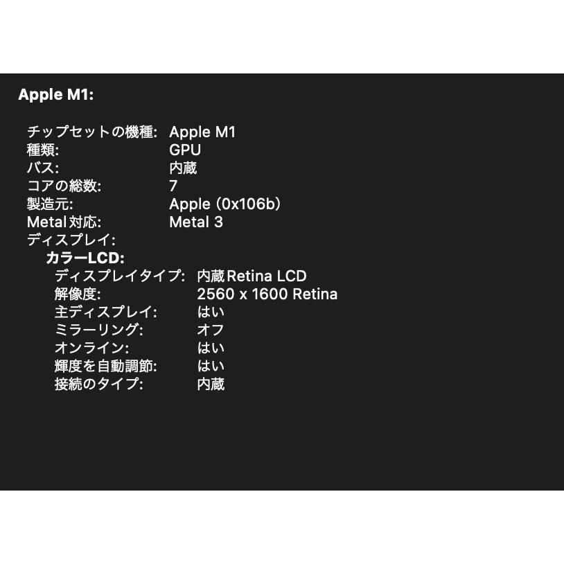 MacBook Air（M1,2020）256GB/8GB〈FGN93J/A〉(6) : 中古パソコン