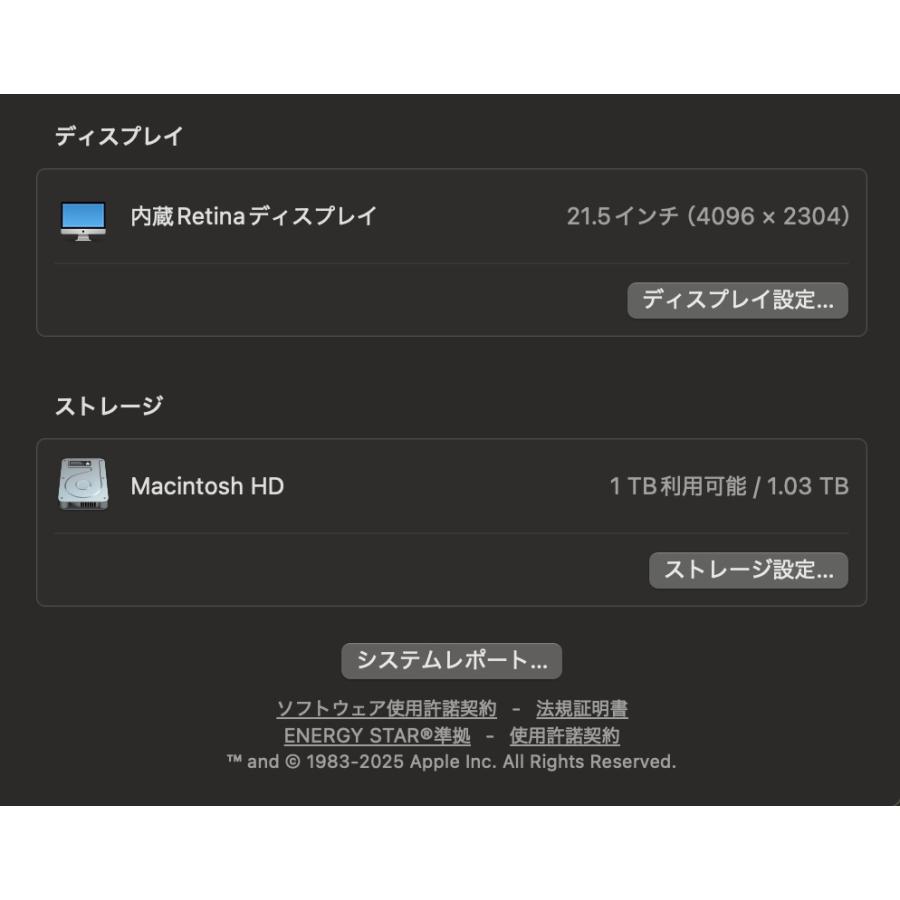 iMac（Retina 4K,21.5インチ,2019）1.03TB/8GB〈MRT42J/A〉(6) : 中古