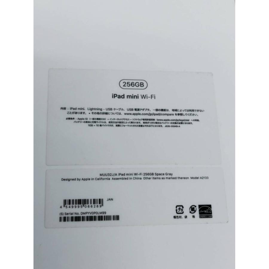 【Wi-Fiモデル】iPad mini 第5世代/256GB/A2133〈MUU32J/A〉 第5世代】iPad mini5 Wi-Fi 256GB スペースグレイ MUU32J/A A2133|中古