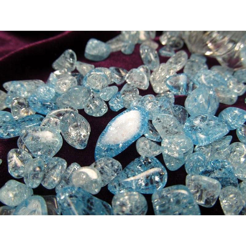 AAA ブルー 水色 カラー きらきら爆裂水晶さざれ 200グラム 粒の大きさ 約5-16mm 透明カラークラックレインボー水晶 サザレ ブルー染色 ブラジル産 sa- | ブランド登録なし | 01