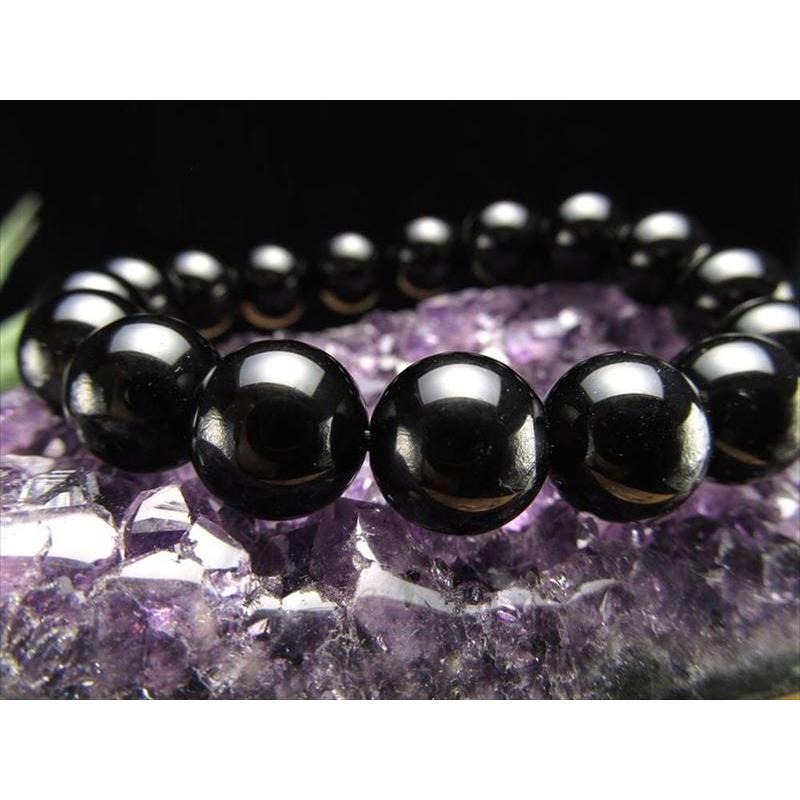 4A 大珠 黒水晶ブレスレット 12mm-12.5mm ×16珠前後 天然チベットモリオン 動画あり チベット産 bl-p パワーストーン 天然石 | ブランド登録なし | 01
