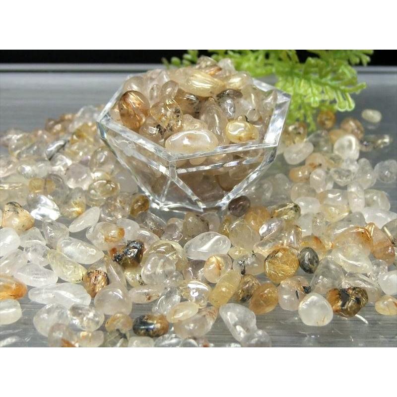 激安宣言 中粒 つるんと丸タイプ ゴールドルチルクォーツ サザレ 200g