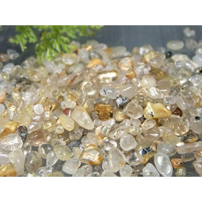 丸小粒 ゴールドルチル 針入り 水晶 さざれ 小粒 200g 粒サイズ 約2mm