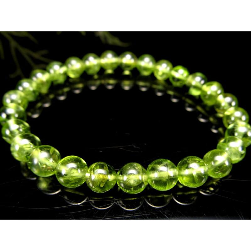4A ペリドット ブレスレット 6.5mm-7mm×27珠 かんらん石 オリーブグリーン 8月誕生石 煌めく黄緑色 イブニングエメラルド 夜の宝石 一点もの ミャンマー産 | ブランド登録なし | 02