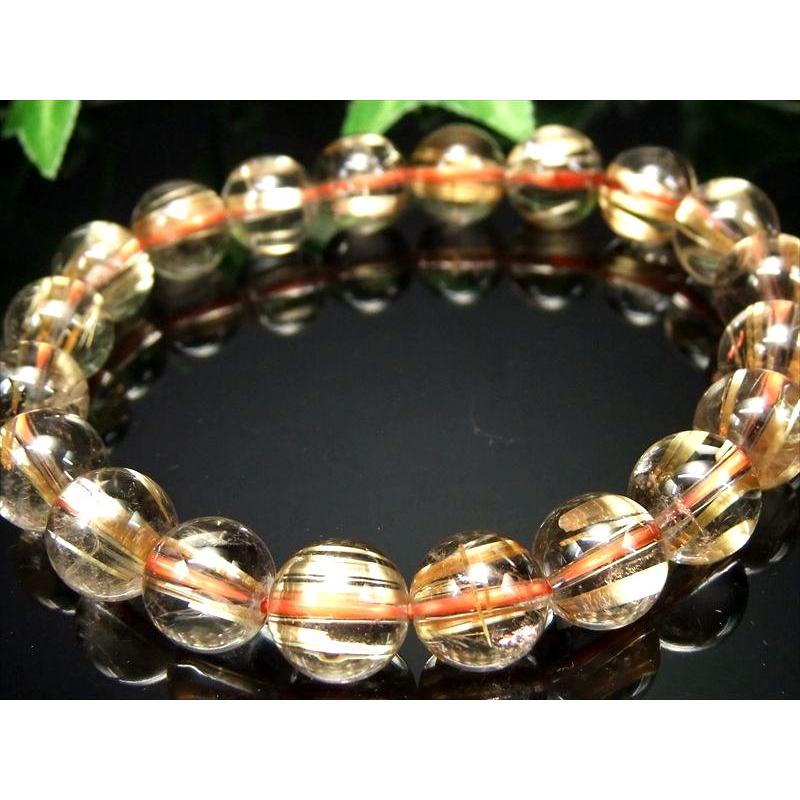 店頭展示中 これぞタイチン S級 超透明ゴールドタイチンルチルクォーツ ブレスレット 10mm-10.5mm×20珠 極上・煌き抜群 パワーストーン ブラジル産 bl-の画像