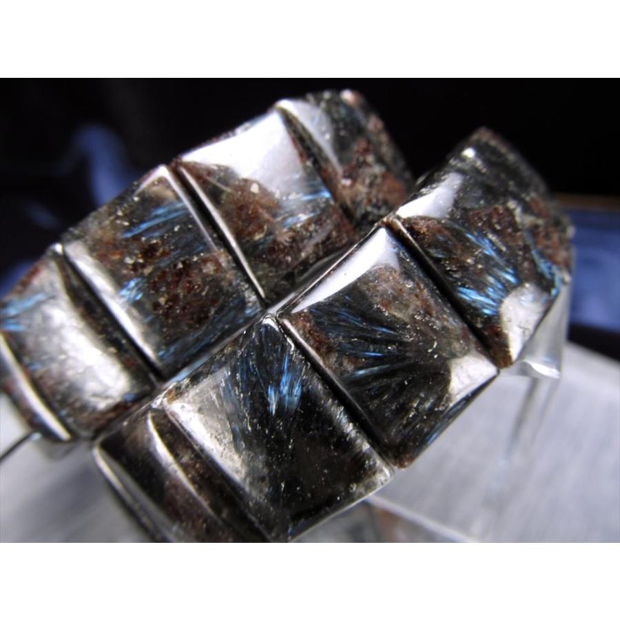 希少石 ヌーマイト バングルブレスレット タイプA 幅約16mm-16.5mm レクタングルタイプ まるで流星 ブルーシルバー&ゴールドの輝き グリーンランド産 bl-p | ブランド登録なし