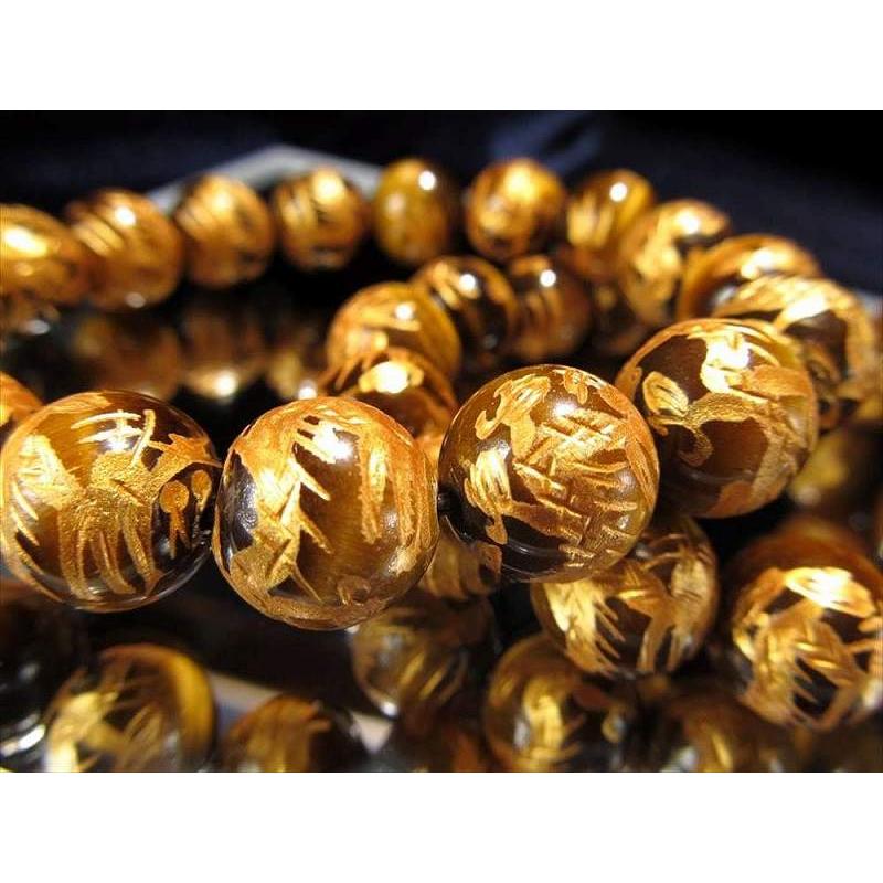 手彫り タイガーアイ金龍彫りブレスレット 10mm-10.5mm×19珠前後 超人気 金龍 ドラゴンボール 金運・仕事運のアップに 南アフリカ産 bl-p パワーストーン | ブランド登録なし