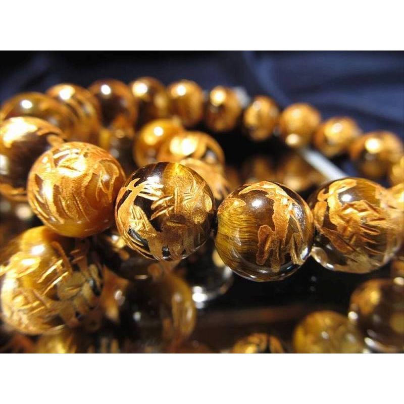 手彫り タイガーアイ金龍彫りブレスレット 10mm-10.5mm×19珠前後 超人気 金龍 ドラゴンボール 金運・仕事運のアップに 南アフリカ産 bl-p パワーストーン | ブランド登録なし | 01