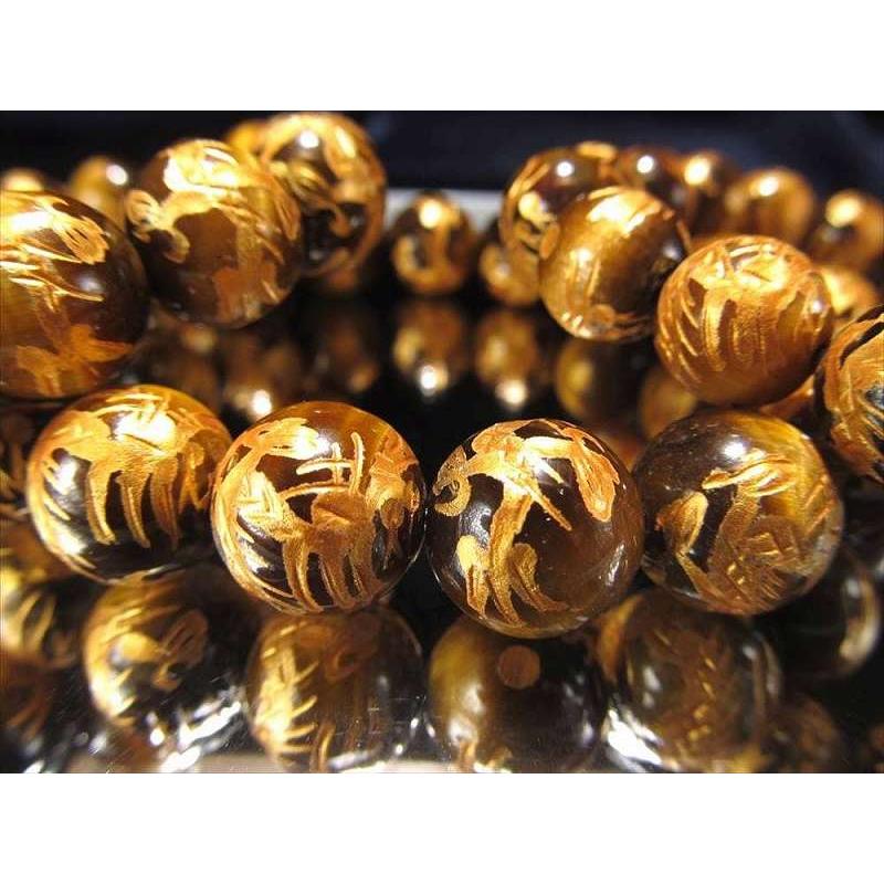 手彫り タイガーアイ金龍彫りブレスレット 10mm-10.5mm×19珠前後 超人気 金龍 ドラゴンボール 金運・仕事運のアップに 南アフリカ産 bl-p パワーストーン | ブランド登録なし | 03