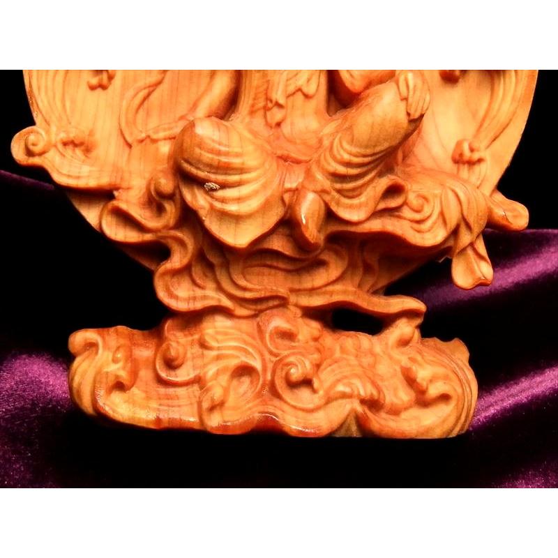 5A極上彫り 円背景 観音像 木彫り 置物 高さ約105-110mm 風水やインテリアに 木の温もりを感じる濃いめのウッドカラー ok-s パワーストーン 天然石 | 開運 | 01