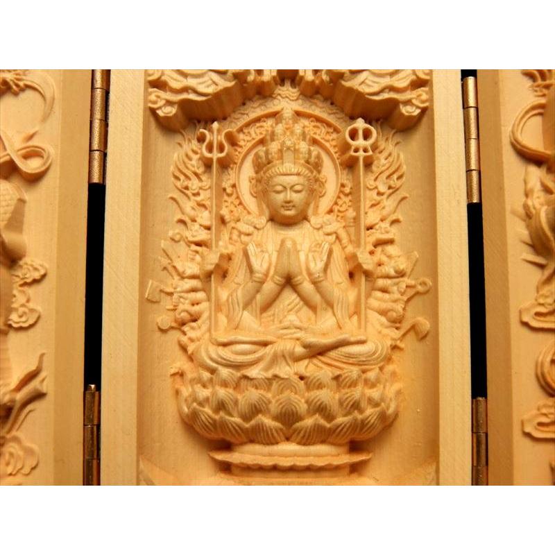 木彫り 千手観音像 置物 観音開き 5A極上彫り 高さ約100-105mm 風水やインテリアに 左右に二十八部衆立像 ok-s パワーストーン 天然石 | ブランド登録なし | 01