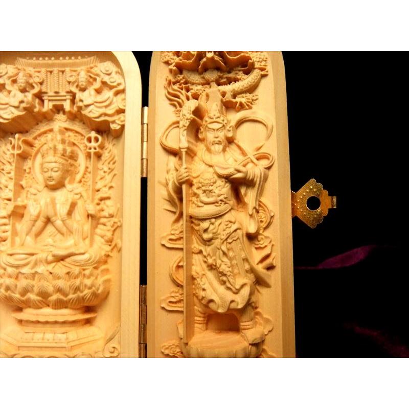 木彫り 千手観音像 置物 観音開き 5A極上彫り 高さ約100-105mm 風水やインテリアに 左右に二十八部衆立像 ok-s パワーストーン 天然石 | ブランド登録なし | 02