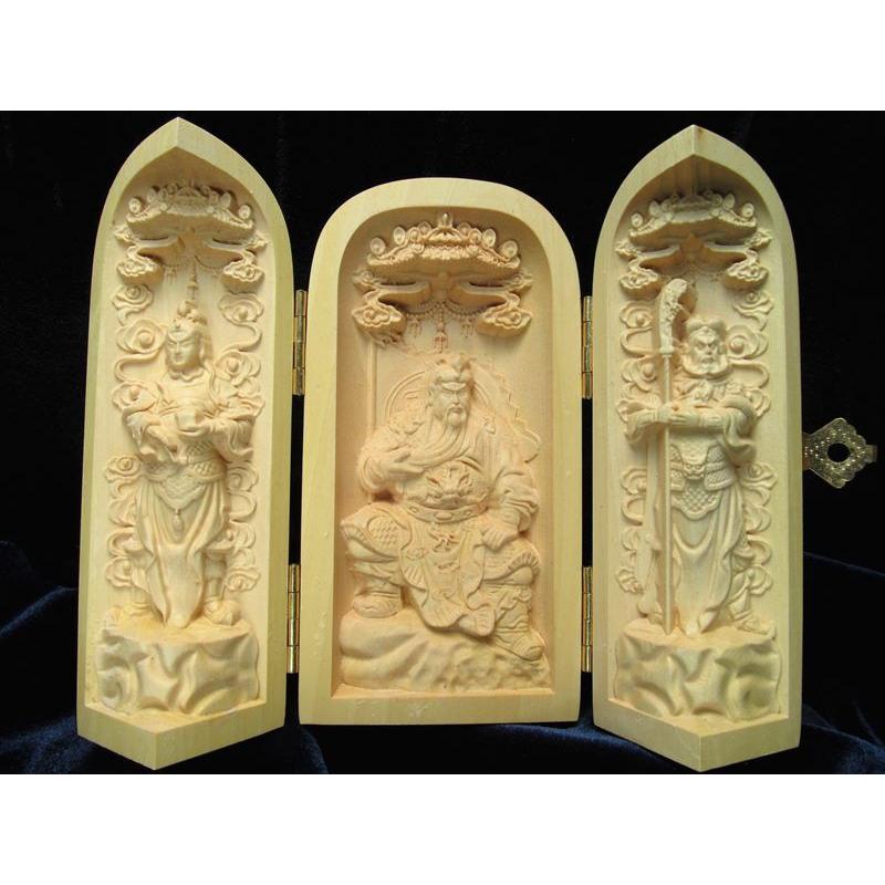 三国志の木製彫刻屏風 劉備 関羽 張飛 観音開き 5A極上手彫り 木彫り 三国志像置物 高さ約100