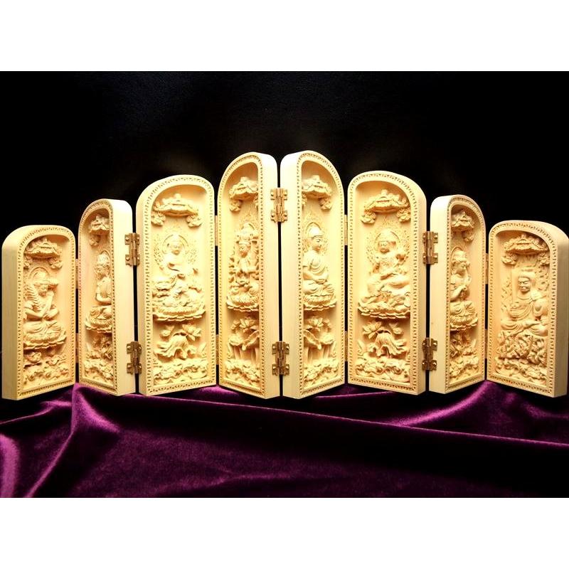 アウトレット 8面開き 5A極上繊細彫り 木彫り 観音 菩薩 仏像 置物 高さ約140mm 風水やインテリアに ok-s パワーストーン 天然石 | ブランド登録なし