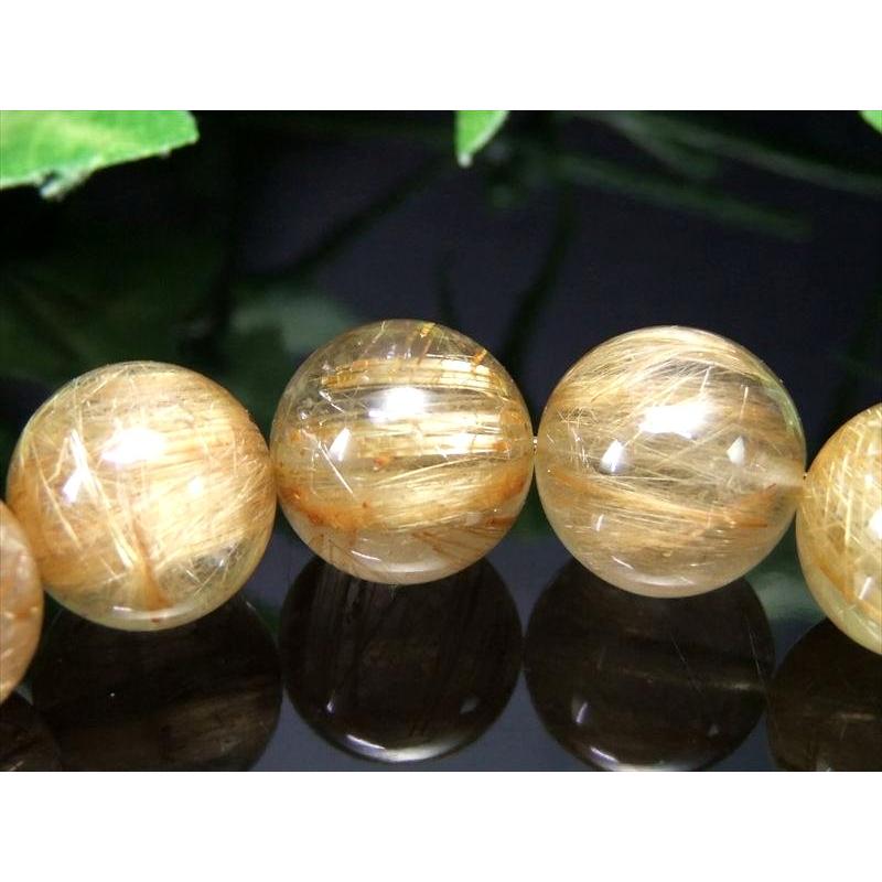 迫力の束針 5A タイチン多め ゴールドルチル クォーツ ブレスレット 12mm-12.5mm×17珠 金運の代表石 上品な煌めき キラキラ針 一点もの ブラジル産 | ブランド登録なし | 03