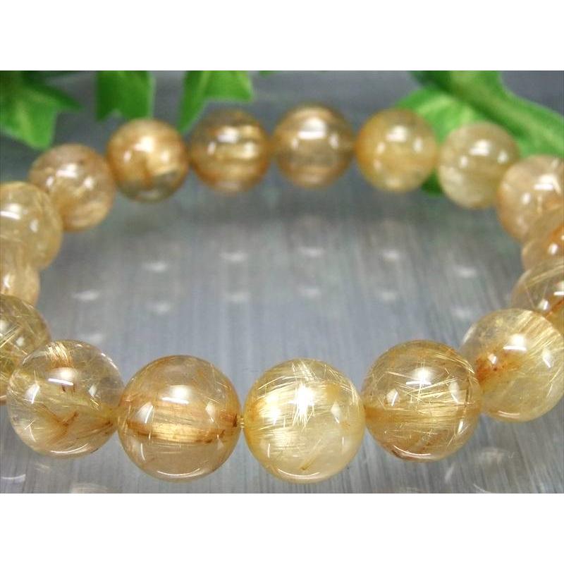 迫力の束針 5A タイチン多め ゴールドルチル クォーツ ブレスレット 12mm-12.5mm×17珠 金運の代表石 上品な煌めき キラキラ針 一点もの ブラジル産 | ブランド登録なし | 06