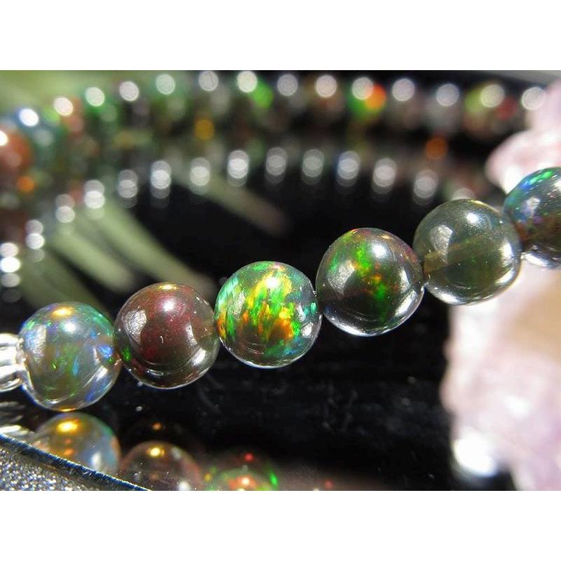 深みのあるダークカラー ブラックオパール セミラウンドタイプ ブレスレット 石サイズ約4.5mm×36珠前後 アジャスター金具付き Silver925 希少な丸玉 | ブランド登録なし