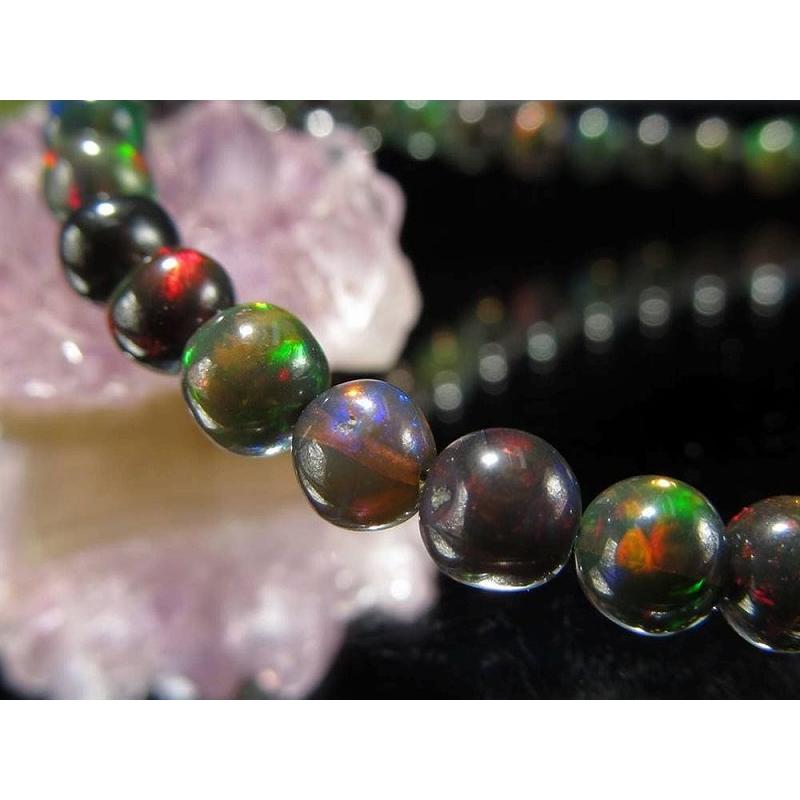 深みのあるダークカラー ブラックオパール セミラウンドタイプ ブレスレット 石サイズ約4.5mm×36珠前後 アジャスター金具付き Silver925 希少な丸玉 | ブランド登録なし | 02