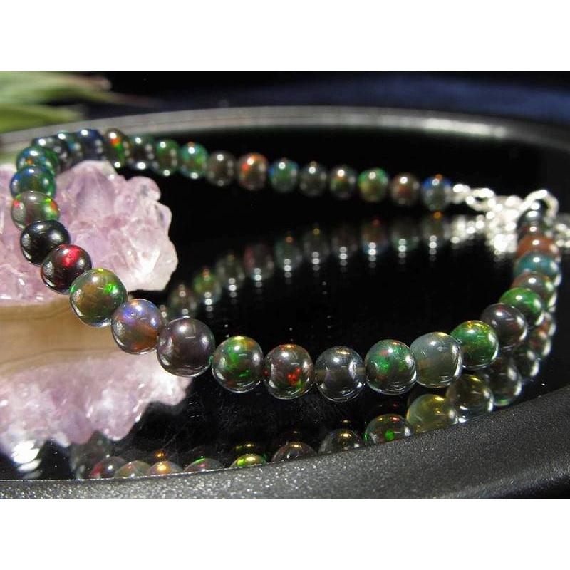 深みのあるダークカラー ブラックオパール セミラウンドタイプ ブレスレット 石サイズ約4.5mm×36珠前後 アジャスター金具付き Silver925 希少な丸玉 | ブランド登録なし | 03