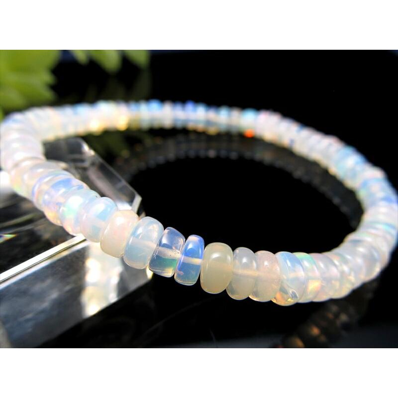 ハイクオリティ プレシャスオパール 蛋白石 ボタン型ブレスレット つるんと丸ボタン型 幅約5mm-5.5mm 幸運を呼び込む エチオピア産 bl- パワーストーン | ブランド登録なし | 05