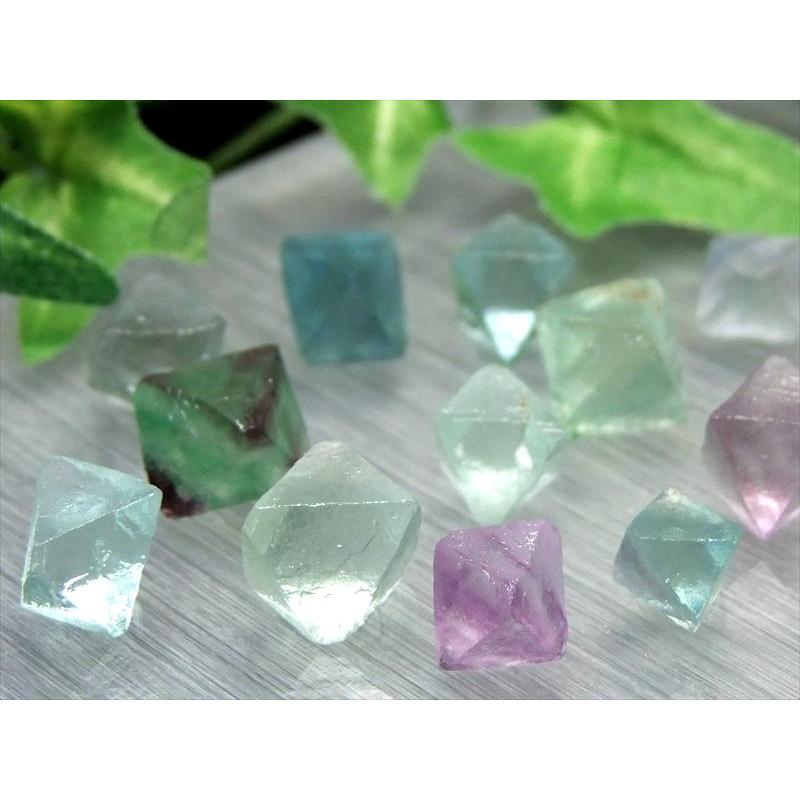 わくわくのサイズMIX 4A つやつや フローライト 8面体結晶 MIXカラー