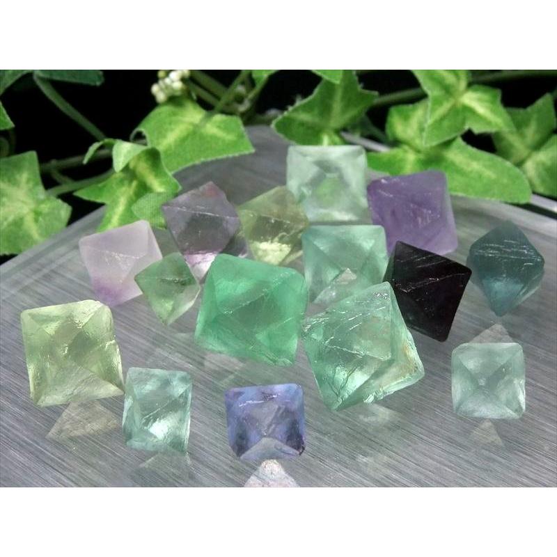 わくわくのサイズMIX 4A つやつや フローライト 8面体結晶 MIXカラー