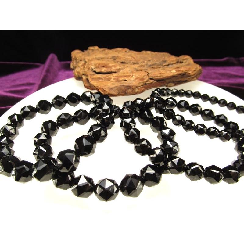 4A 黒水晶 スターカット ブレスレット 約8mm-8.5mm×23珠前後 モリオン お守り 天然石 チベット産 bl-p パワーストーン 天然石 | ブランド登録なし | 05