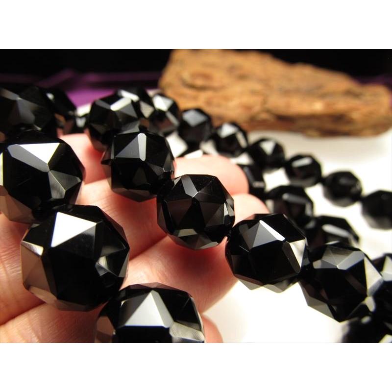 4A 黒水晶 スターカット ブレスレット 約12mm前後×17珠前後 モリオン お守り 天然石 チベット産 bl-p パワーストーン 天然石 | ブランド登録なし | 01