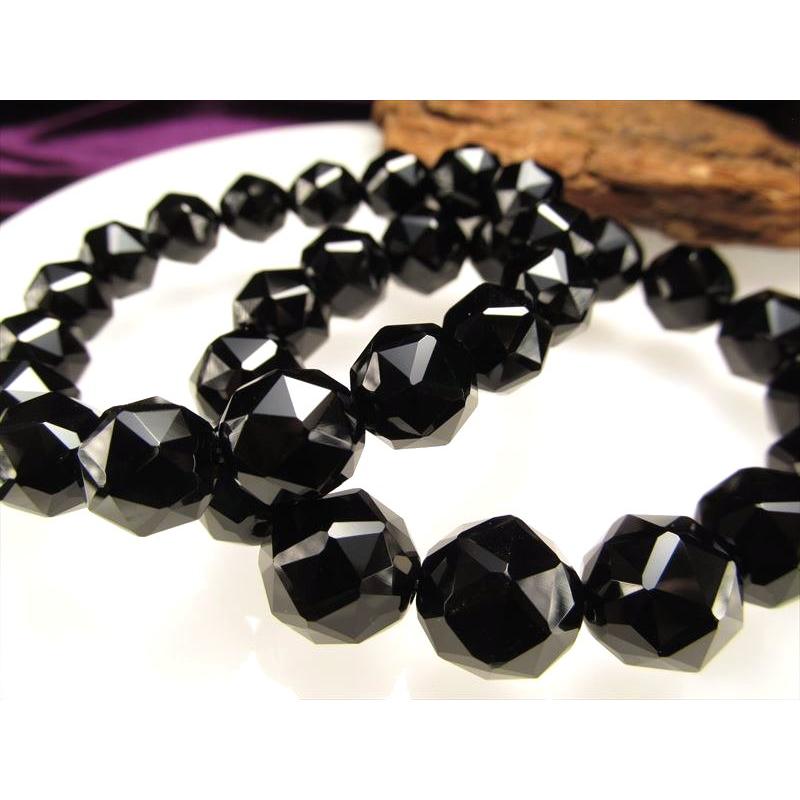 4A 黒水晶 スターカット ブレスレット 約12mm前後×17珠前後 モリオン お守り 天然石 チベット産 bl-p パワーストーン 天然石 | ブランド登録なし | 04