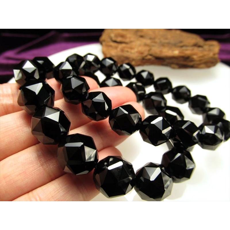 4A 黒水晶 スターカット ブレスレット 約14.5mm×15珠前後 モリオン お守り 天然石 チベット産 bl-p パワーストーン | ブランド登録なし
