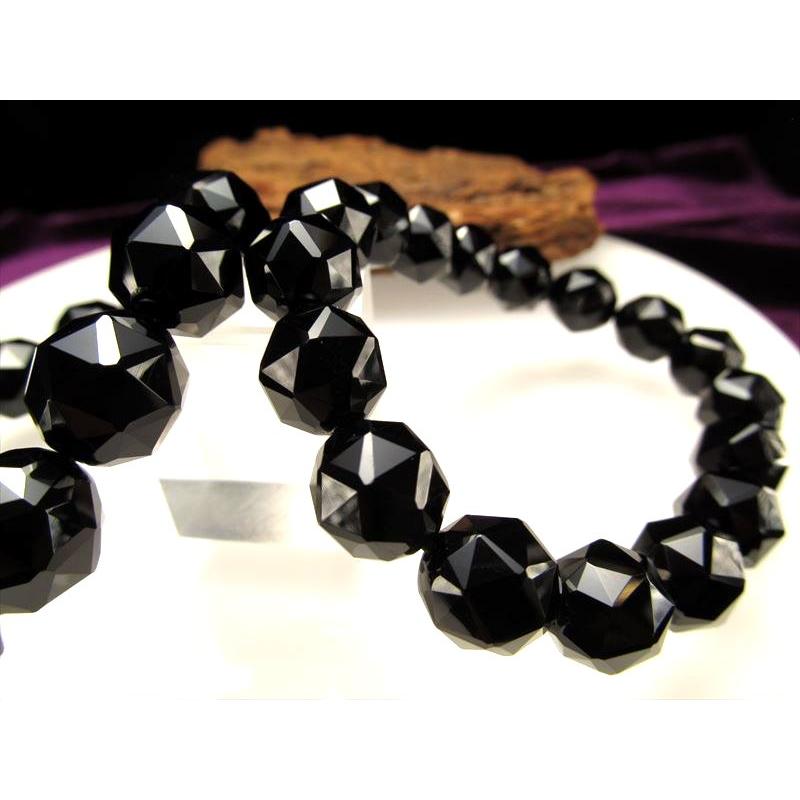 4A 黒水晶 スターカット ブレスレット 約14.5mm×15珠前後 モリオン 