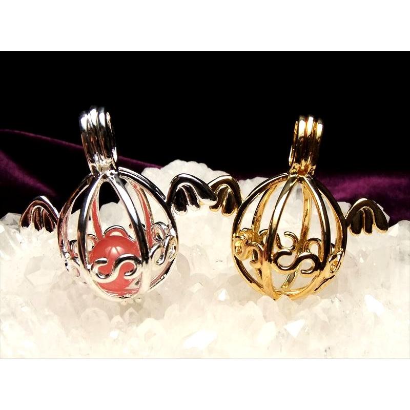 入れ替え可能 天使の羽付 ストーン入れ替えペンダント ケージ型 約16mm  