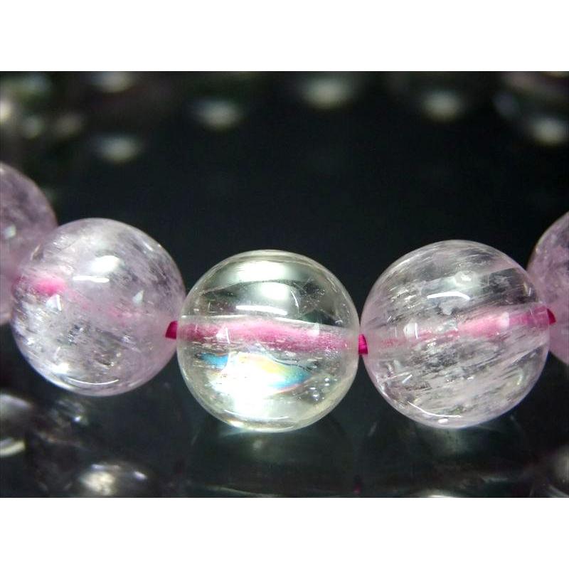店頭展示中 激レア・くっきり虹入り 5A クンツァイト ブレスレット 10mm-10.5mm×19珠 きらりと目を引くキャッツアイ効果の珠も キラキラ反射 リチア輝石 | ブランド登録なし | 01