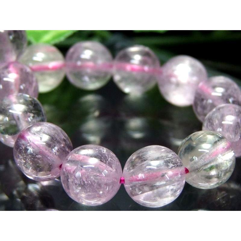 店頭展示中 激レア・くっきり虹入り 5A クンツァイト ブレスレット 10mm-10.5mm×19珠 きらりと目を引くキャッツアイ効果の珠も キラキラ反射 リチア輝石 | ブランド登録なし | 05