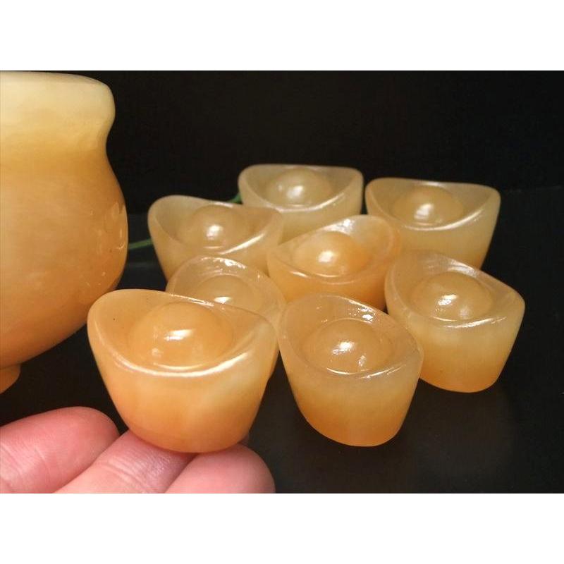 アラゴナイト 元宝 8個&聚寶盆セット 聚寶盆サイズ幅約10cm 高さ約5.5cm 財運アップ 招財のお守り ok-s パワーストーン 天然石 | 開運 | 03