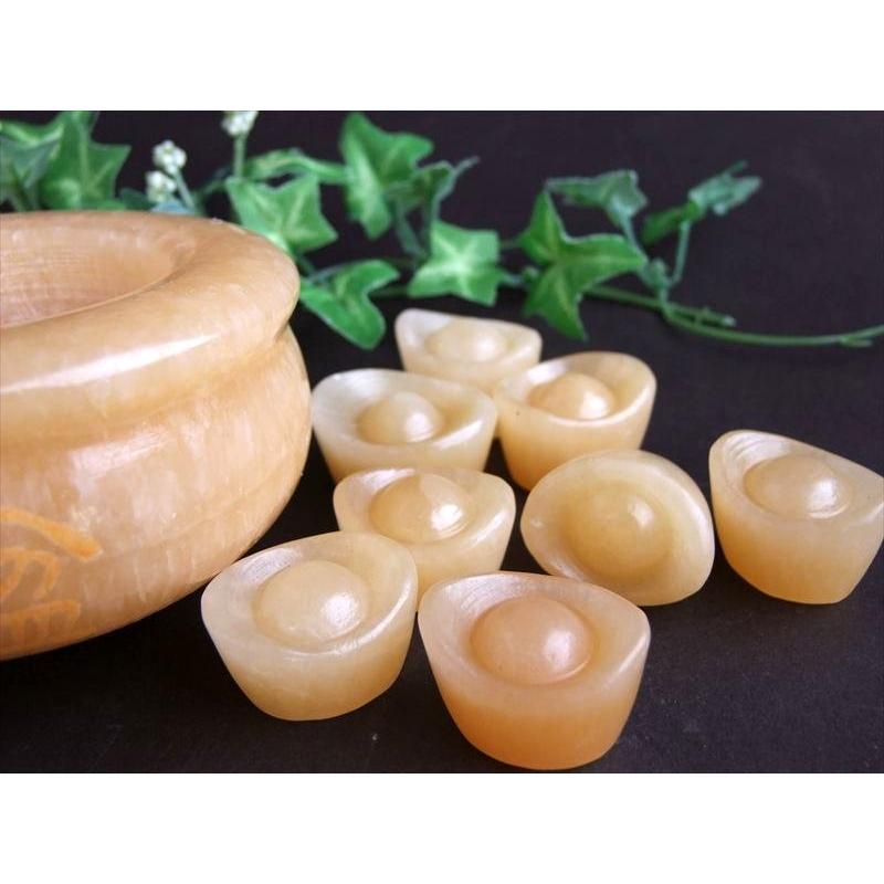 アラゴナイト 元宝 8個&聚寶盆セット 聚寶盆サイズ幅約10cm 高さ約5.5cm 財運アップ 招財のお守り ok-s パワーストーン 天然石 | 開運 | 05