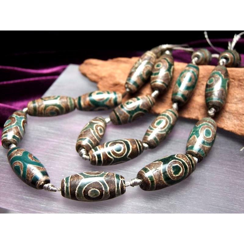 三眼緑龍紋天珠 連 一連 天珠サイズ約30mm 10個付き 幸運招来 金運獲得 お買い得 アゲート瑪瑙 天珠連販売 rn-s | ブランド登録なし | 03