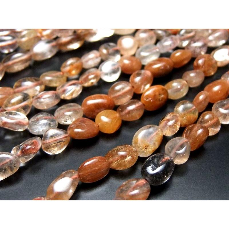 オレンジ&ブラウン系ルチルクォーツ タンブル連 粒サイズ約4mm-8mm 一連 約38-40cm Mサイズ お買い得タンブル 針入り水晶 rn-p パワーストーン 天然石 | ブランド登録なし | 02
