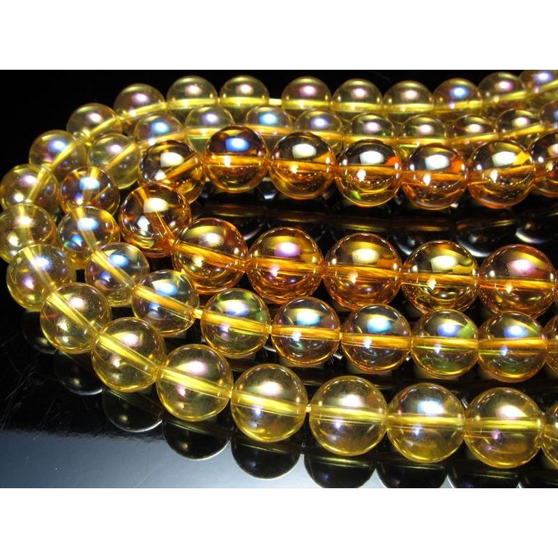 激安宣言 約6mm珠 ゴールデンオーラ 一連 約37-39cm 天然石丸玉ビーズ 蒸着水晶 ブラジル産 rn-s パワーストーン 天然石 | ブランド登録なし | 01