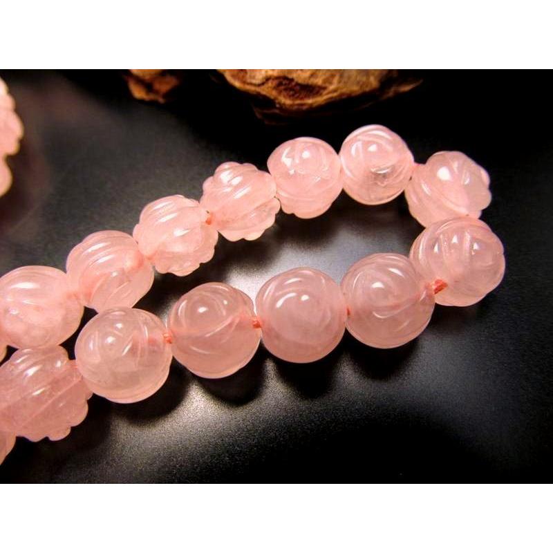 薔薇カット 8mm珠 ローズクォーツ 紅水晶 一連 約38-40cm 薔薇彫 ブラジル産 rn-p パワーストーン 天然石 | ブランド登録なし | 01